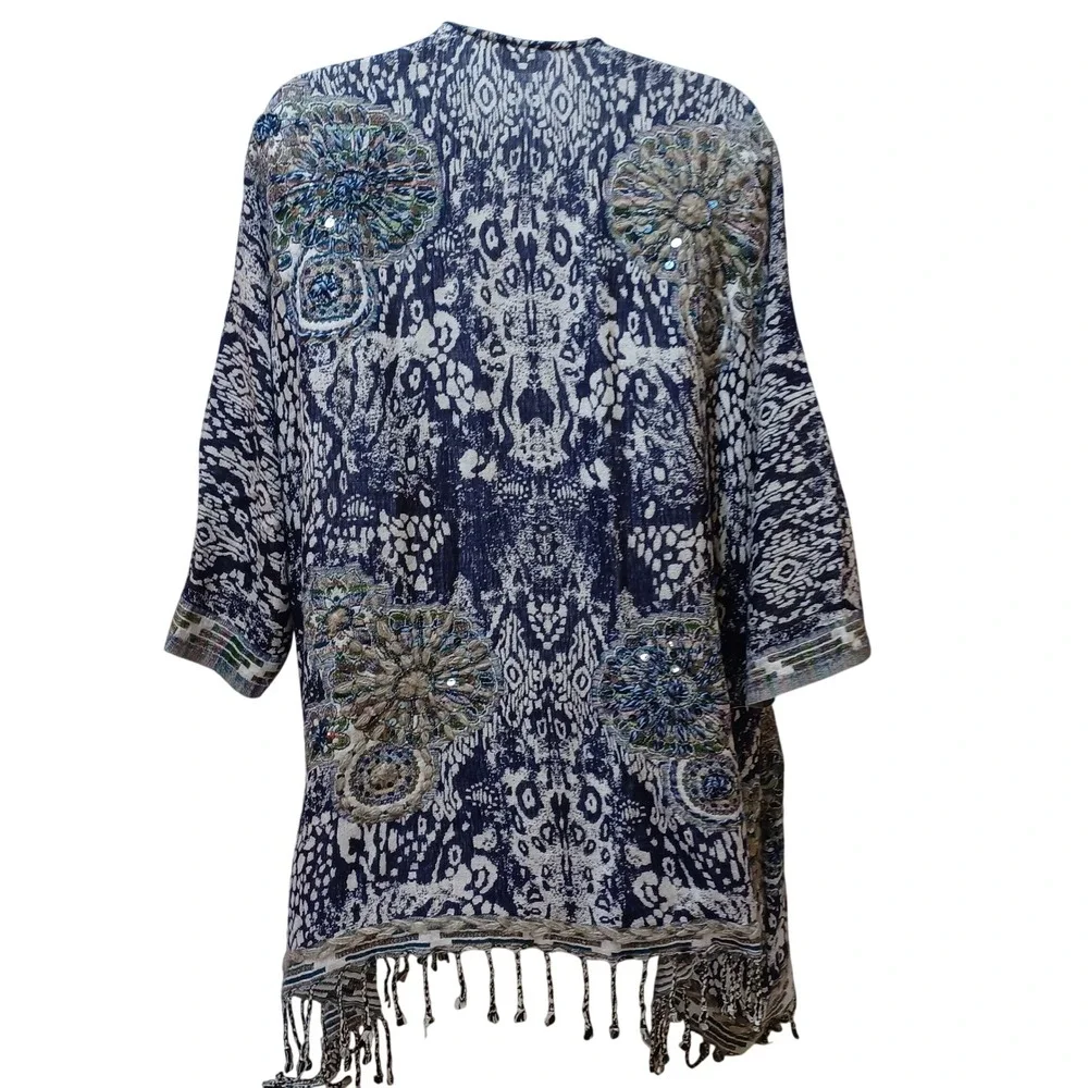 Soft Surroundings Womens Emory Fringe Sequin Cardigan Topper S/M Boho Festival
